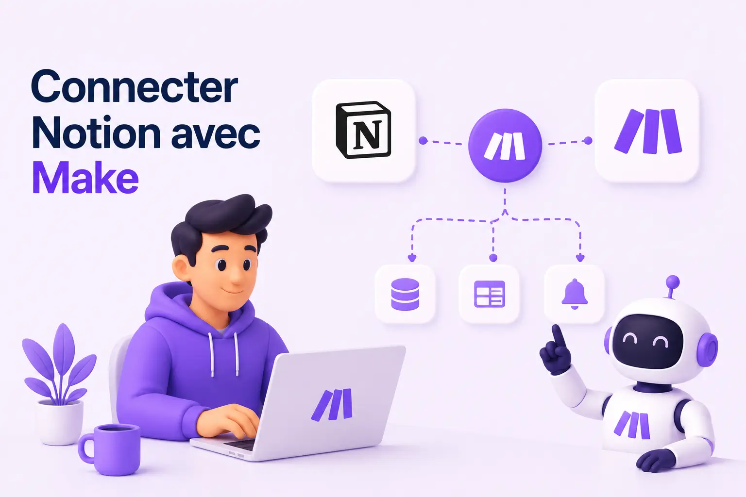 Workflow Make qui connecte Notion à d'autres outils pour automatiser tâches, CRM et reporting