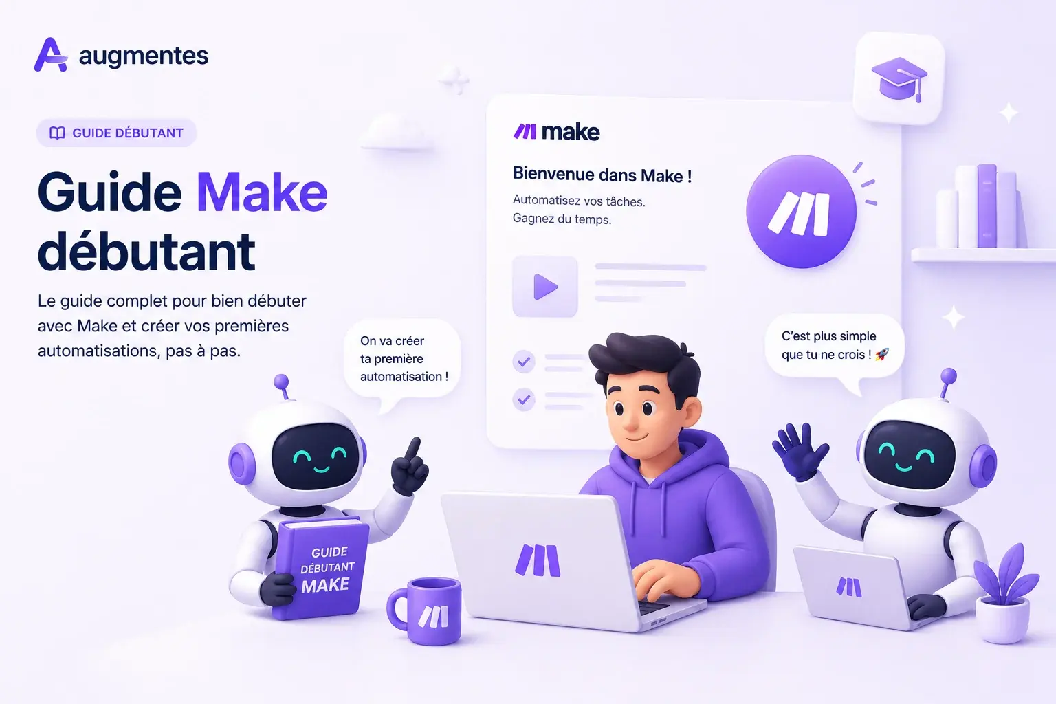 Guide Make 2026 · apprendre l'automatisation no-code de zéro · interface visuelle, scénarios, modules et premier workflow